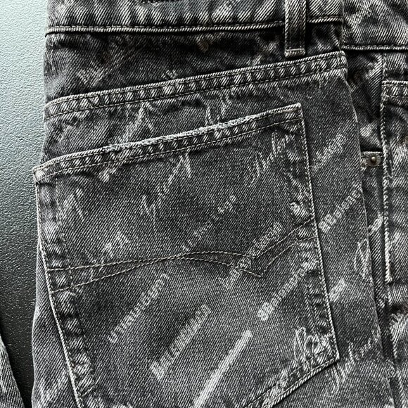 NWT Balenciaga Logomania Mini Skirt Black Denim Allover Logo Print Fitted - Picture 11 of 13